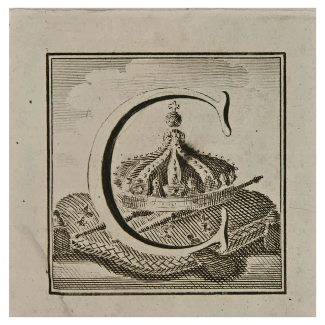 Luigi Vanvitelli, Letter of the Alphabet C, Etching, 18th Century For Sale