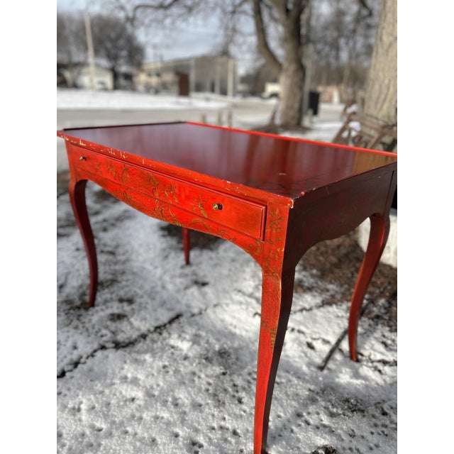 Vintage Chinoiserie Crimson Writing Desk – Hollywood Regency / Postmodern Eclectic For Sale - Image 4 of 11
