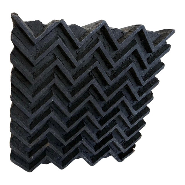 Antique Large Print Block Chevron Wooden Sculpture For Sale