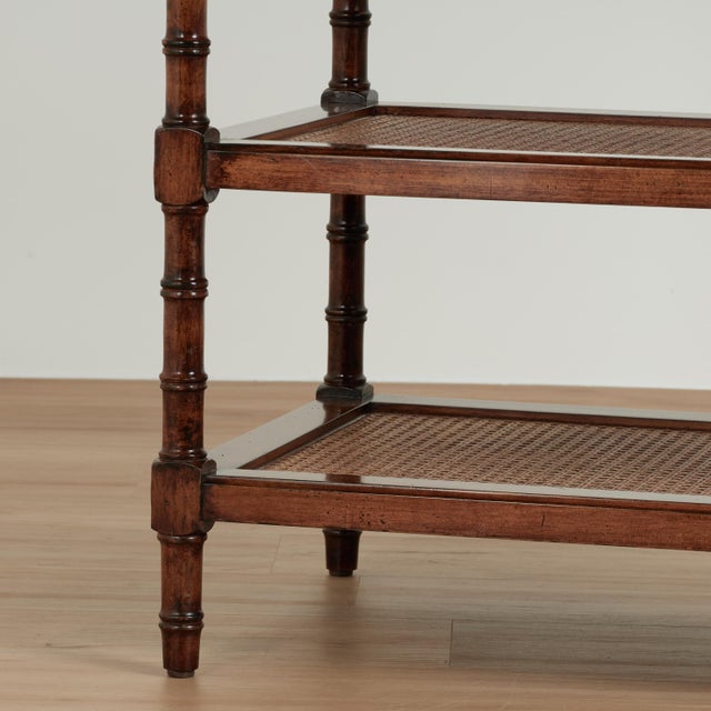 Vintage Three Tiered Caned British Colonial Style Stand For Sale - Image 9 of 13