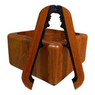 Mid-Century Modern Staved Teak Nutcracker Nut Bowl Set Flemming Digsmed Nissen For Sale