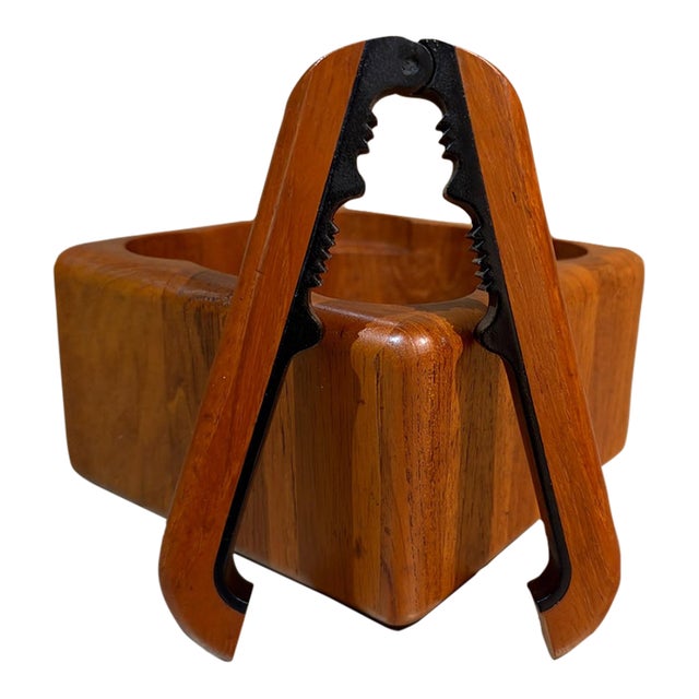 Mid-Century Modern Staved Teak Nutcracker Nut Bowl Set Flemming Digsmed Nissen For Sale