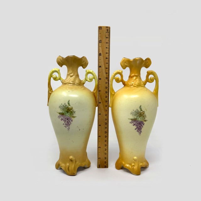 Art Nouveau Pair Antique Robert Hanke Royal Wettina Austria Art Nouveau Vases For Sale - Image 3 of 9