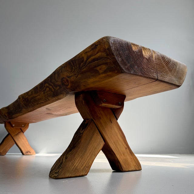 Vintage Wooden Brown Bench, 1970s For Sale - Image 10 of 12