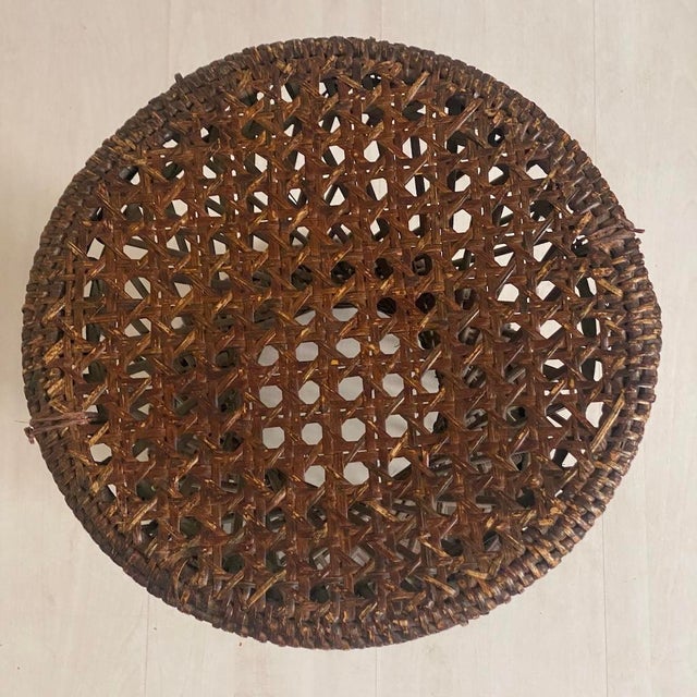 Wood Vintage Tamtam Diabolo Rattan Stool, 1970s For Sale - Image 7 of 10