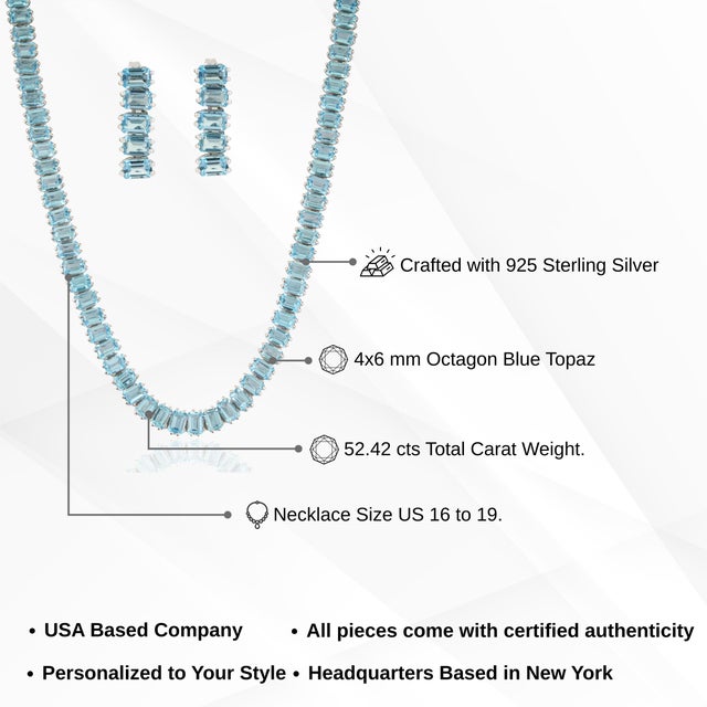 52.42 Ct Certified Natural Blue Topaz Tennis Necklace & Drop Earrings Set, 3 Pieces For Sale - Image 15 of 17