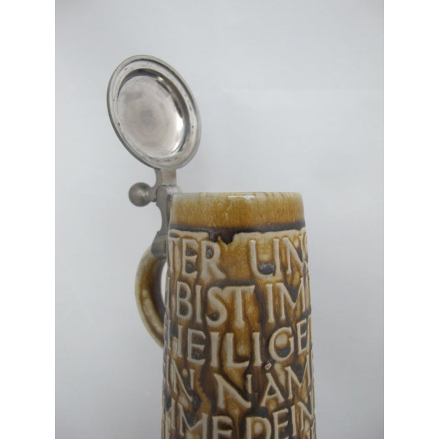 Metal Reinhold Merkelbach German Lords Prayer 13 1/2" Tall Pottery & Pewter Beer Stein For Sale - Image 7 of 9