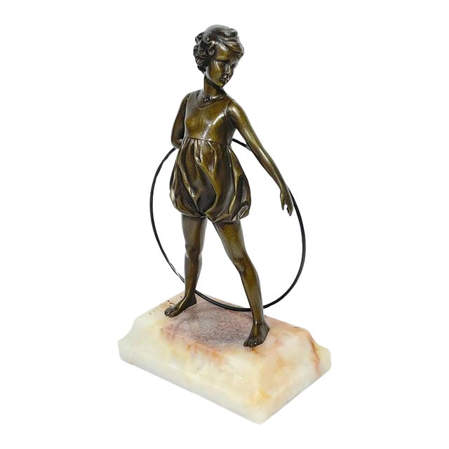 Hoop Girl' Art Deco Bronze Sculpture Signed Ferdinand Preiss (1882-1943) For Sale