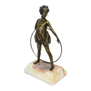 Hoop Girl' Art Deco Bronze Sculpture Signed Ferdinand Preiss (1882-1943)