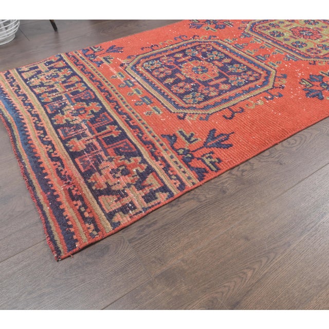 1980s Vintage Turkish Hand-Knotted Floral Runner For Sale - Image 4 of 8