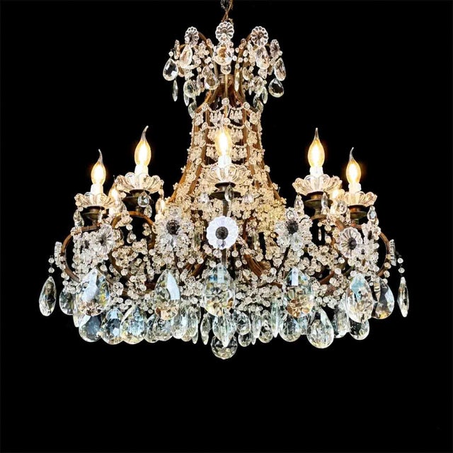 Italian Beaded Crystal 10-Light Dining Room Chandelier, 1950s For Sale - Image 11 of 15