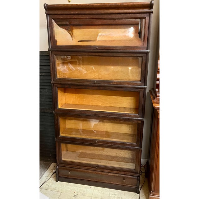 Brown Antique Oak Five Stack Macey's Barrister Bookcase W/Drawer For Sale - Image 8 of 8