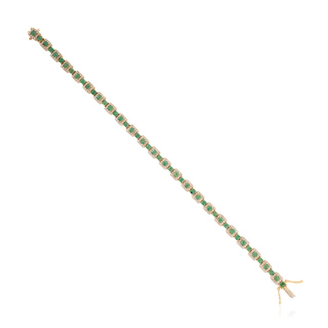 Early 20th Century 3.12 Carat Zambian Emerald Early 20th Diamond Bracelet by VRJewels in 14k Gold For Sale - Image 5 of 14