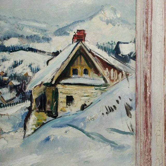 Rudolf Jacobi (German, 1889 - 1972) a Snow Covered Village, Oil on Canvas Painting. For Sale - Image 4 of 12