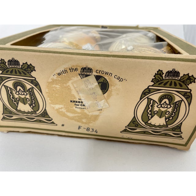 Gold Mid 20th Century Gold & Ivory Glass Christmas Ornaments in Original Box - Set of 4 For Sale - Image 8 of 9