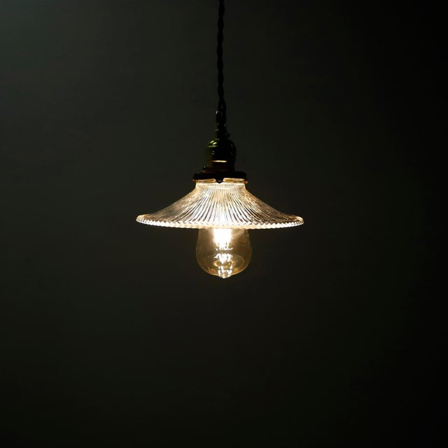 Holophane 1940s Holophane Clear Glass Vintage Industrial Pendant Light 7 For Sale - Image 4 of 4