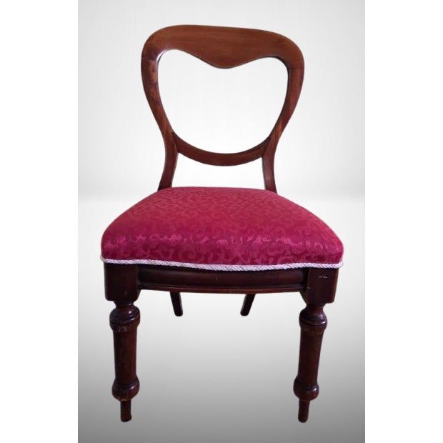 Victorian Set of 4 Mid-19th Century Uk Victorian Open Balloon Back Chairs – Ruby Damask For Sale - Image 3 of 6