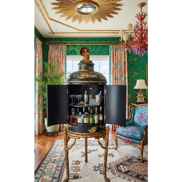 1980s Monumental Chinoiserie Hollywood Regency Handpainted Tea Caddy Shaped Faux Bamboo Dry Bar Storage Cabinets- A Pair For Sale - Image 12 of 16