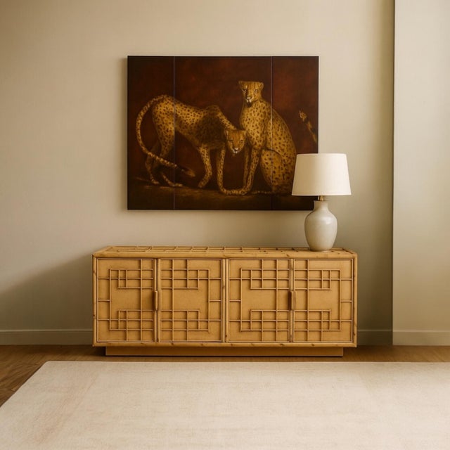 1980s 1980s Signed Triptych British Colonial Style Cheetahs on Board Wall Art For Sale - Image 5 of 5