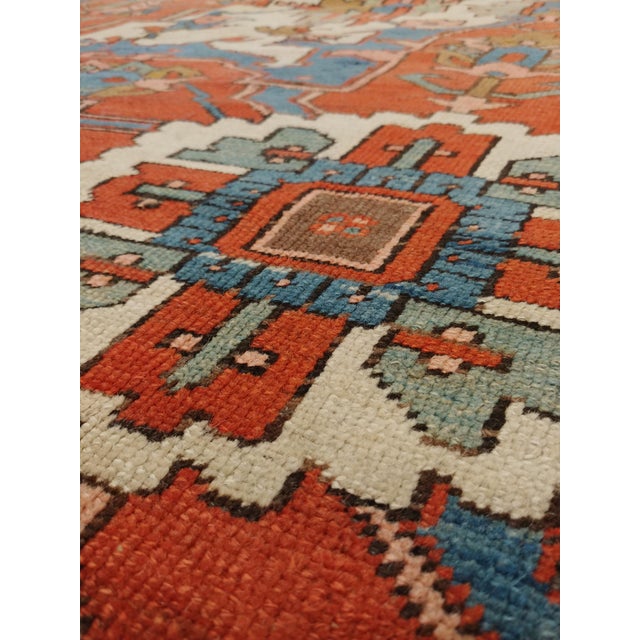 Antique Persian Serapi Carpet, Handmade Wool Oriental Rug, Rust, Ivory, Lit Blue For Sale - Image 4 of 17