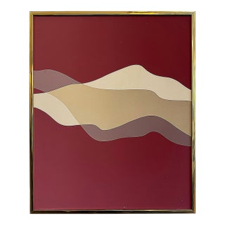 Late 20th Century Post-Modern Hard Edge Abstract Painting in Brass Frame For Sale