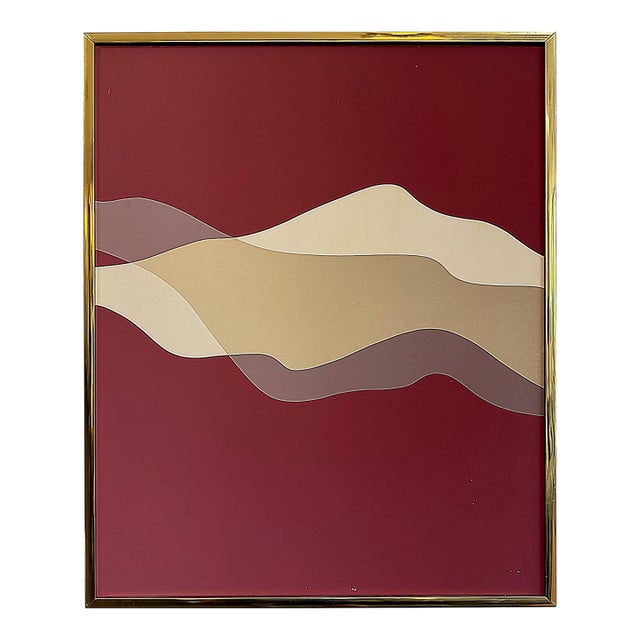 Late 20th Century Post-Modern Hard Edge Abstract Painting in Brass Frame For Sale