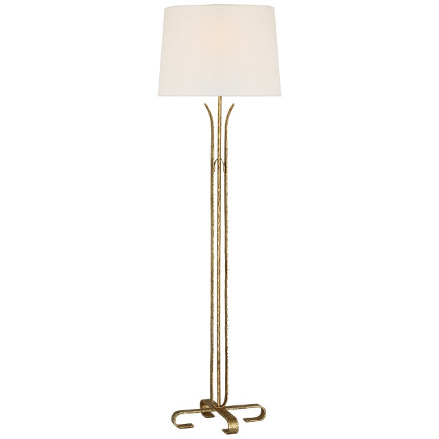 Traditional AERIN by Visual Comfort Signature Olivette 63" Forged Floor Lamp in Gilded Iron with Linen Shade For Sale - Image 3 of 3