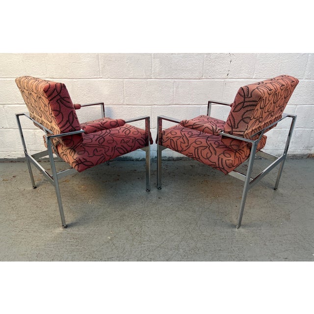 Chrome Mid 20th Century Attributed to Milo Baughman for Thayer Coggin Flat Bar Chrome Lounge Chairs For Sale - Image 8 of 10