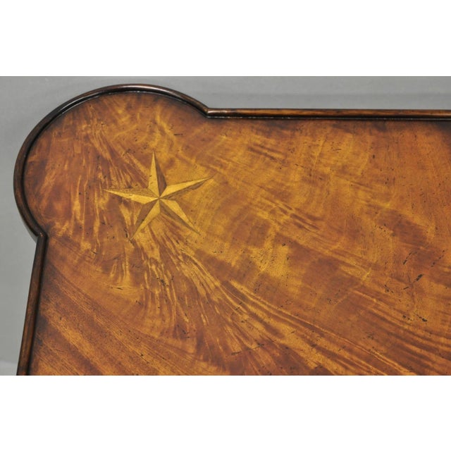 Early 21st Century Contemporary Italian Regency Style Star Inlay Cabriole Leg Burl Wood Game Table For Sale - Image 5 of 13