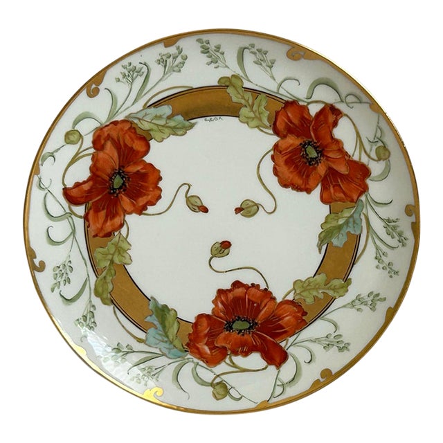 Antique Haviland Limoges Hand-Painted Poppy Plate — Pitkin & Brooks Chicago For Sale