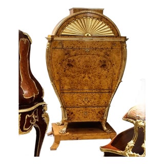 Magnificent Viennese Biedermeier-Style Secrétaire – Lyre-Inspired Cabinet With Gold Leaf & Bronze Details For Sale
