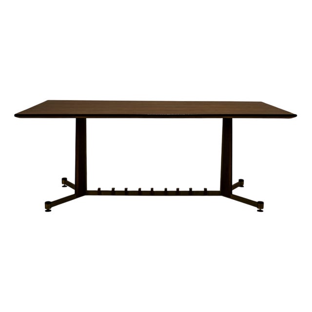 Vintage Italian Dining Table in Mahogany, Rosewood and Brushed Brass, Italy For Sale