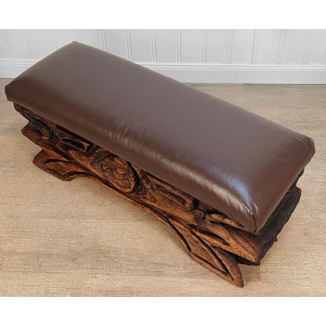 Vintage Witco Tiki Carved Wood Bench For Sale - Image 6 of 11