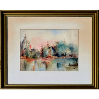 C G Standeford Pond Reflections Watercolor Landscape 1940 For Sale