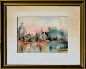 C G Standeford Pond Reflections Watercolor Landscape 1940