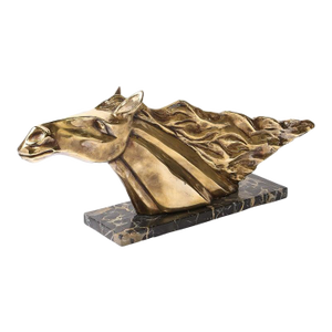Art Deco Stylized Stallion Sculpture in Brass on Black Portoro Marble Base