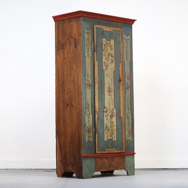 Rustic Farmhouse Folk Art Painted Bridal Cabinet 18th Century For Sale - Image 8 of 15