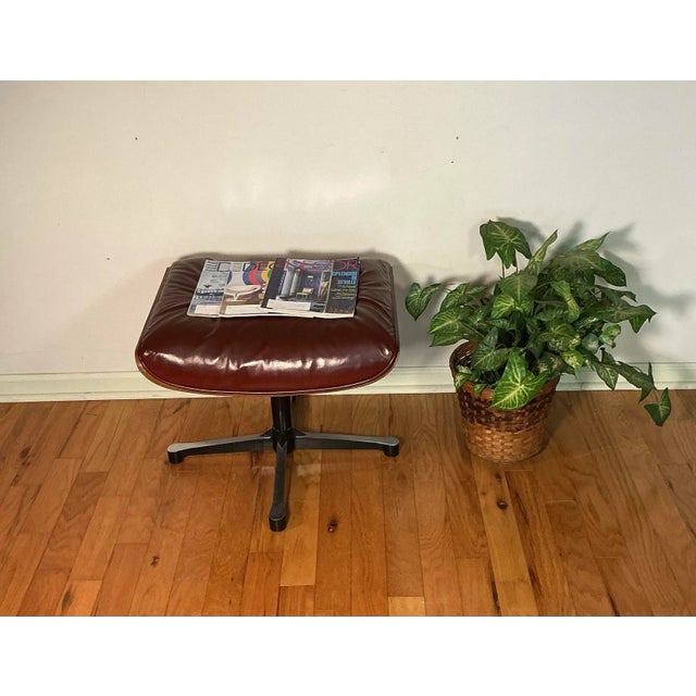Vintage 70s Mid Century Modern Eames Style Ottoman/Footstool Burnt Sienna Tufted Leather For Sale - Image 9 of 12