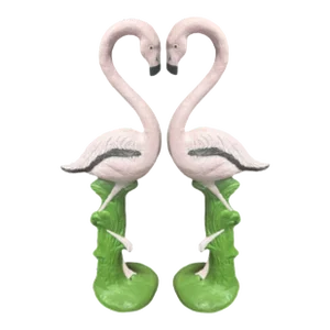 Restored Vintage Life Size Pink Flamingo Statues - Full Size Pair