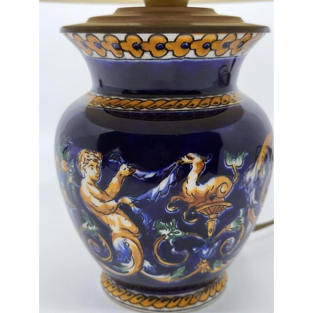 Lamp with Blue Italian Renaissance Decor from Gien For Sale - Image 5 of 13