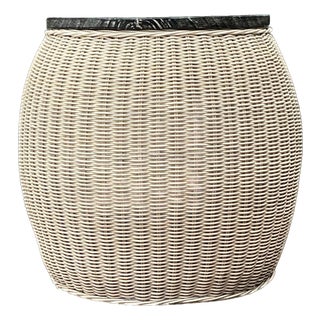 Vintage Rattan and Wood Side Table For Sale
