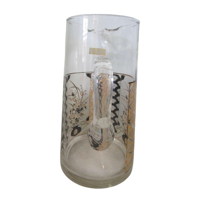 Asian Vintage Culver Imari Style Pitcher Pinched Spout Black, Gold and Frost Pattern For Sale - Image 3 of 9
