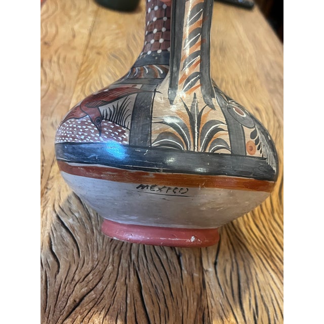 Vintage Tonalá Mexican Pottery Pitcher Vase With Handpainted Floral and Bird Motifs For Sale - Image 10 of 10
