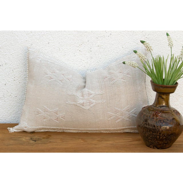 Textile Saharan Ivory Lumbar Moroccan Silk Pillow For Sale - Image 7 of 7