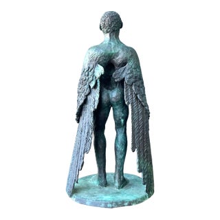 Vintage Boho Bronze Sculpture of Winged Man For Sale