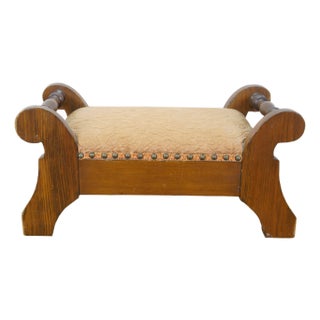 Antique Early American Pine Upholstered Needlepoint Foot Stool Ottoman Rest 11" For Sale