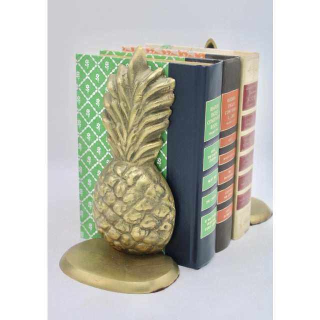 Mid 20th Century Vintage Boho Chic Brass Pineapple Bookends For Sale - Image 5 of 8