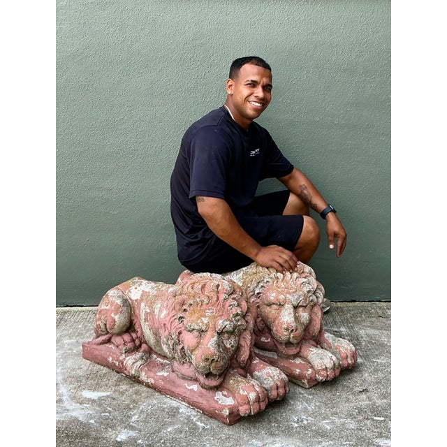 Vintage Cast Cement Garden Lion Figures - Pair For Sale In West Palm - Image 6 of 12