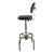 A vintage American industrial drafting stool featuring an adjustable-height pedestal, upholstered seat and backrest,...