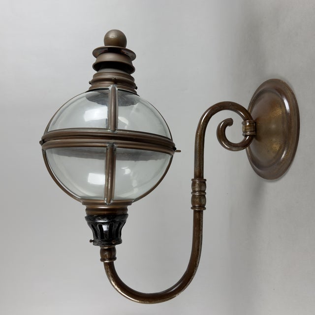 Large Brass Wall Lantern with Glass Sphere, 20th Century For Sale - Image 11 of 11